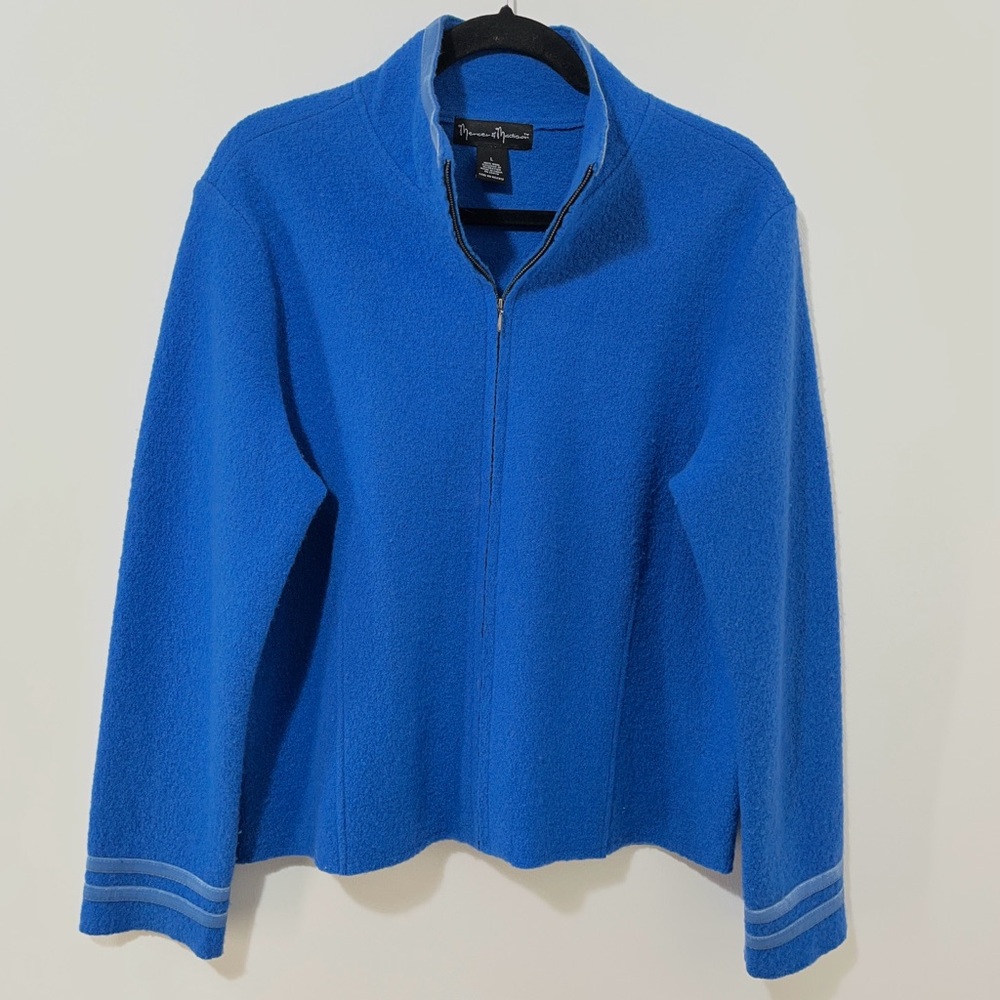 Mercer & Madison Boiled Wool Cobalt Blue Cardigan Sweater Zipped Jacket [sz L] - Picture 2 of 10